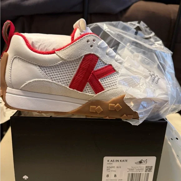 Kate Spade K as in Kate White and Red Sneakers - Picture 1 of 3